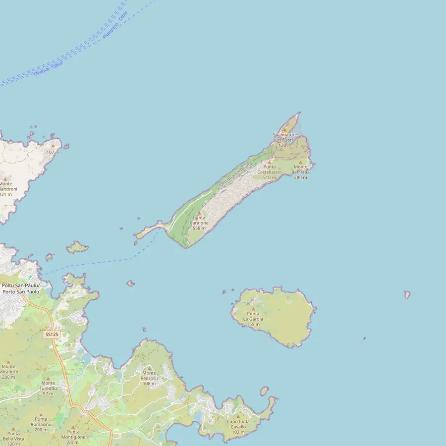 Map of Tavolara, Molara, Molarotto and the small islands off Porto San Paolo